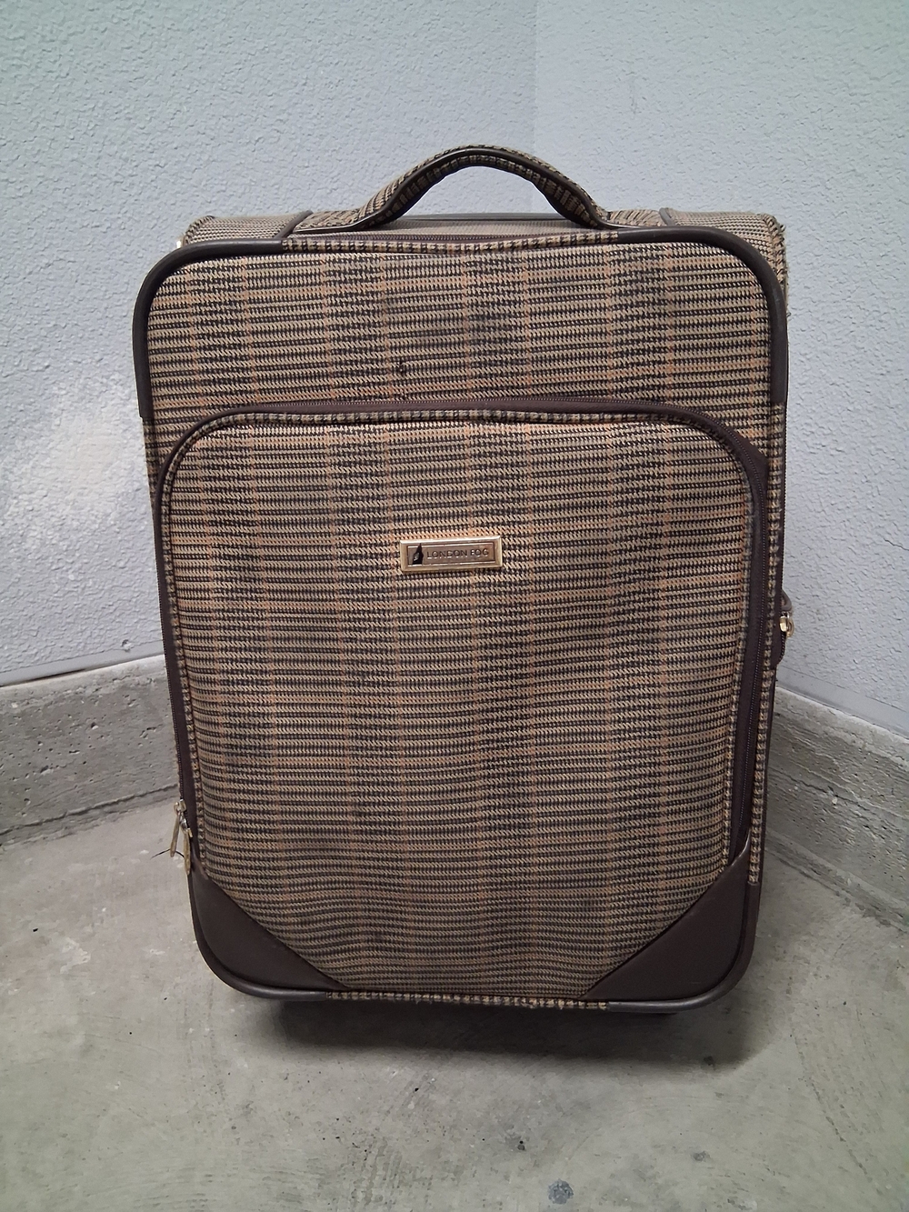 London Fog Brown Textured Upright Carry-On with Front Pocket